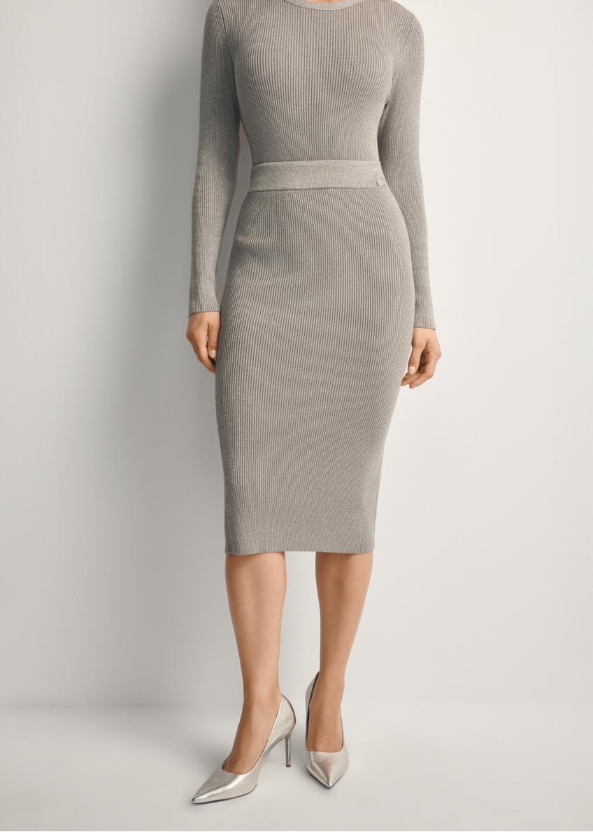 Dámska strieborná rebrovaná sukňa SPCDT-0113-91(Z25)