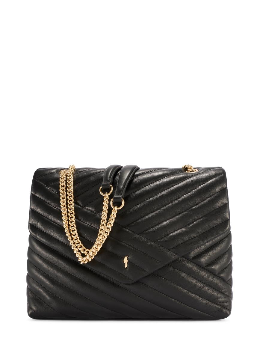 Čierna kožená prešívaná dámska kabelka TORES-1286-99(W26)