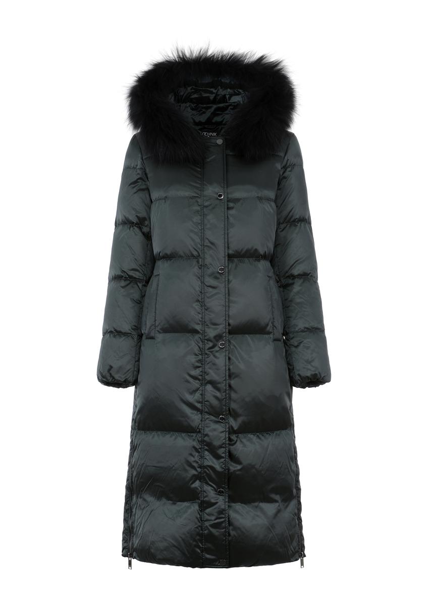 Dámska tmavozelená dlhá bunda KURDT-0466-54(Z23)-04