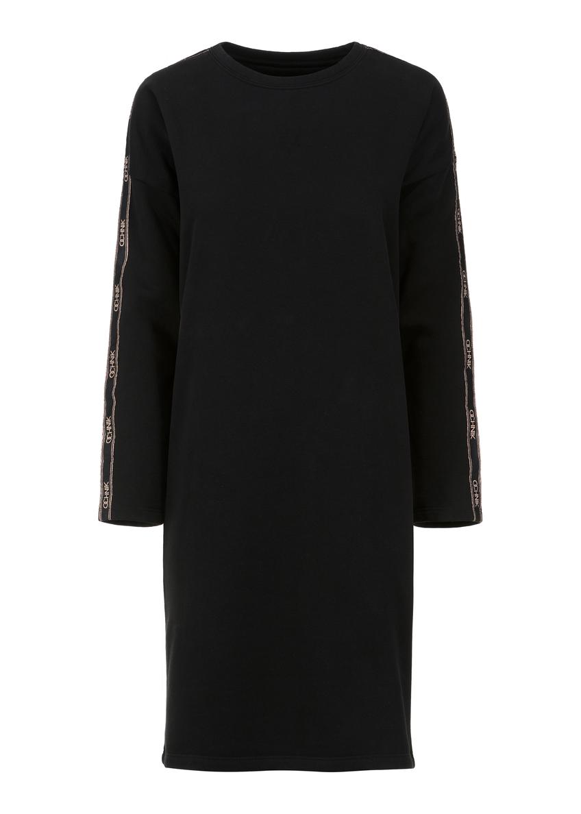 Čierne voľné šaty s dlhým rukávom SUKDT-0171-99(Z23)-03