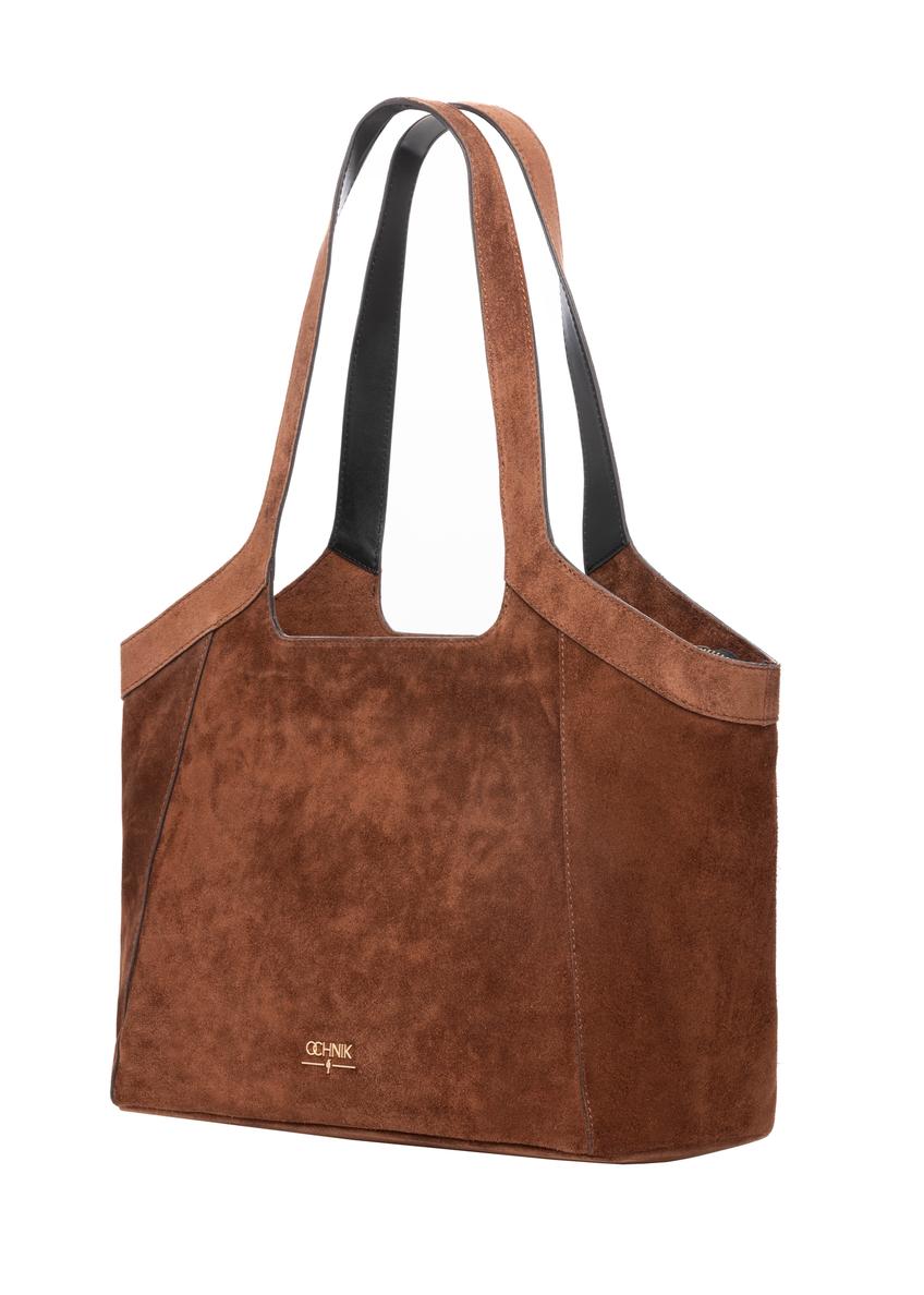 Koniakowa zamszowa duża torebka damska TORES-1169-1F(W26)