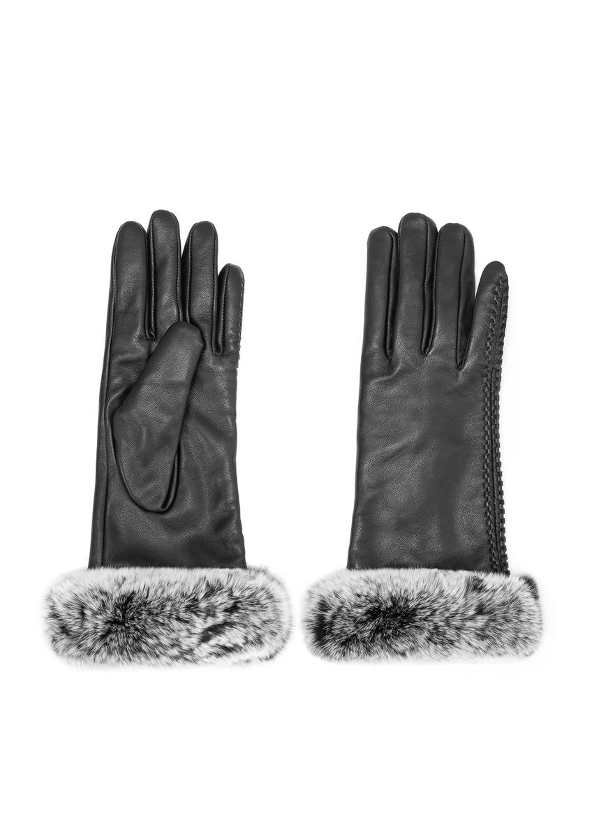 Čierne kožené rukavice s kožušinou REKDS-0092-99(Z25)