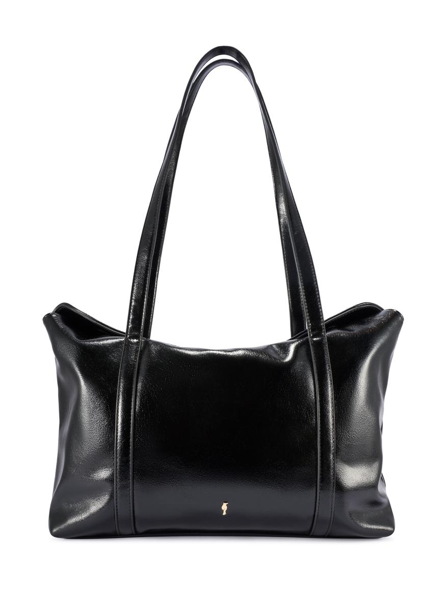 Čierna dámska nákupná taška TOREC-1206-9F(W26) - pohľad spredu na produkt, na bielom pozadí.