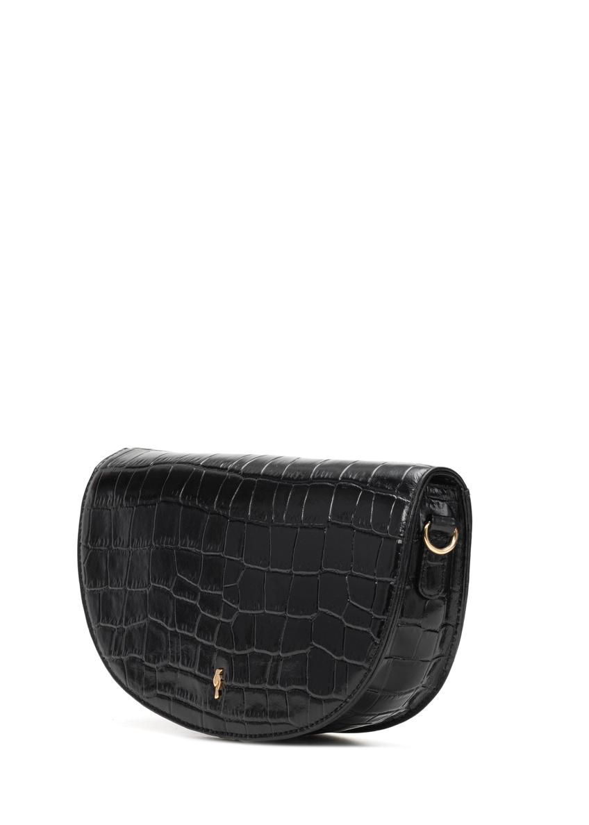 Čierna kožená polkruhová kabelka crossbody krokodílím vzorom TORES-1230-9G(W26)