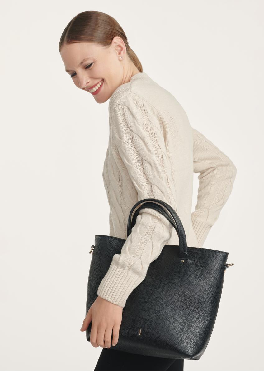 Čierna kožená dámska kabelka typu shopper TORES-0728D-99(Z25)
