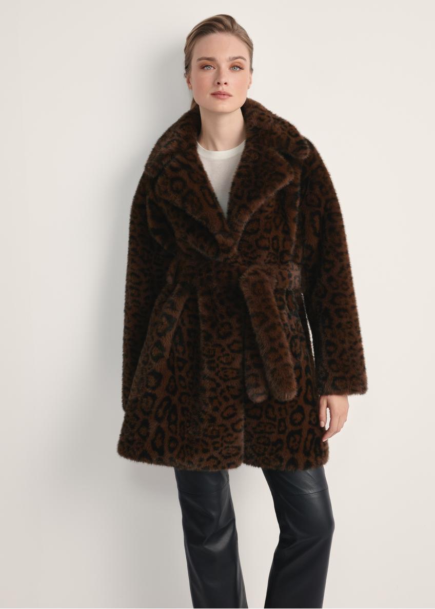 Dámsky hnedý kožuch s leopardím vzorom FUTDP-0074-89(Z25)