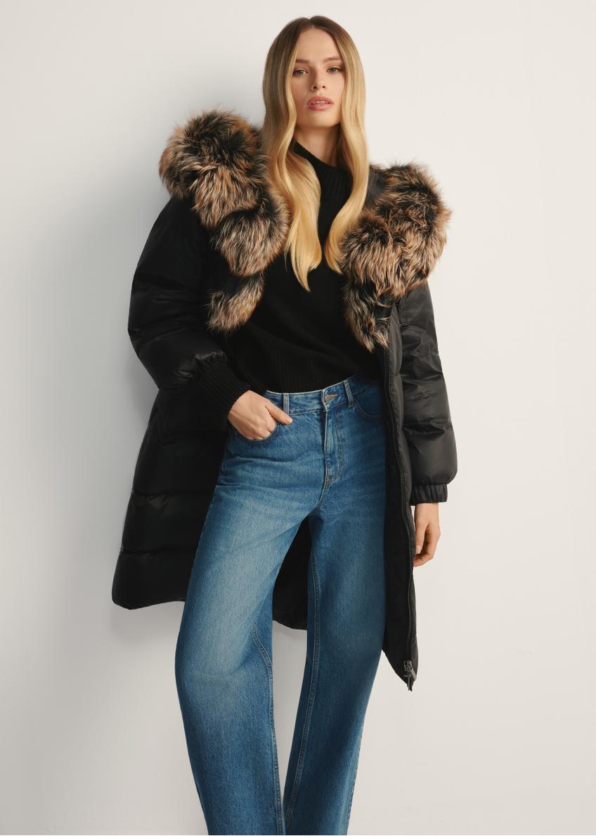 Čierna dámska bunda s prírodnou izoláciou KURDT-0623-99(Z25)