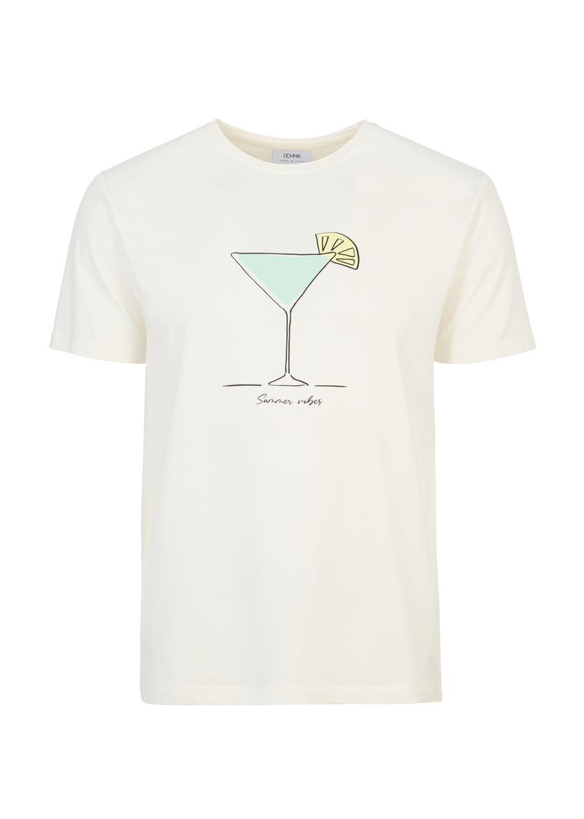 Krémové pánske tričko s potlačou TSHMT-0086-11(W23)-04