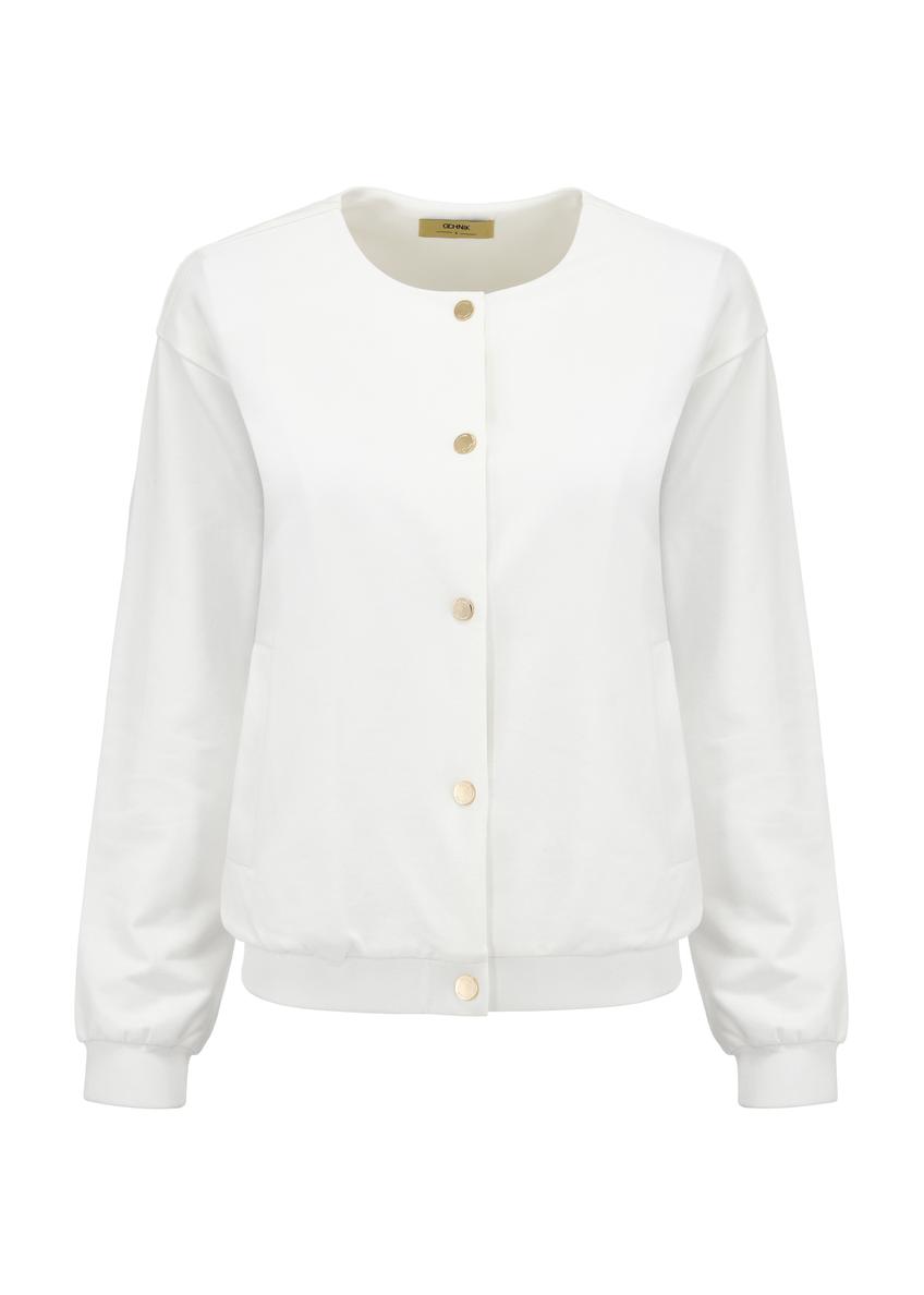 Dámska krémová mikina na zips bez kapucne BLZDT-0096-12(W24)-04