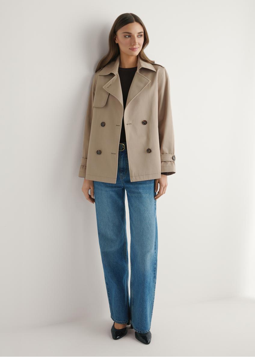 Béžová krátka dámska bunda KURDT-0556-1C(W26)