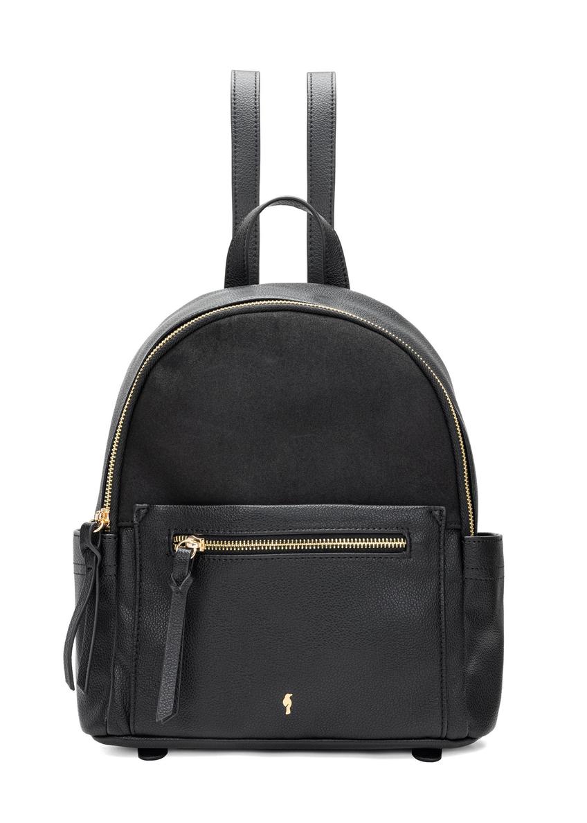 Čierny dámsky batoh TOREC-1125-99(W26) - pohľad spredu na produkt, na modeli, na svetlom pozadí.