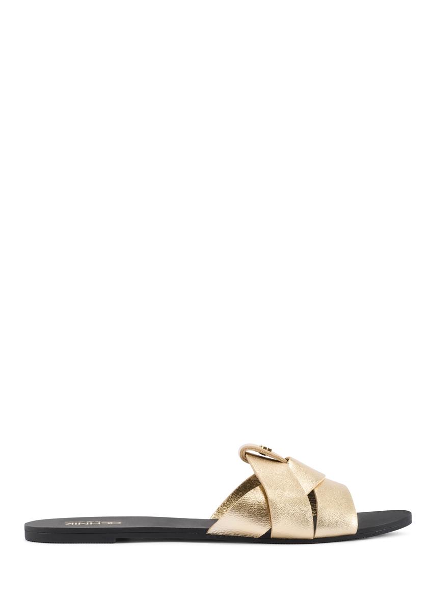 Dámske zlaté žabky s vrkočom BUTYD-0903C-2X(W26), bočný pohľad na produkt na bielom pozadí.