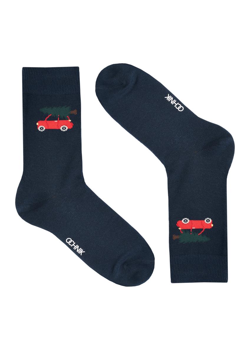 Pánske dlhé ponožky so vzorom SKAMT-0198-69(Z25), bočný pohľad na výrobok na bielom podklade.