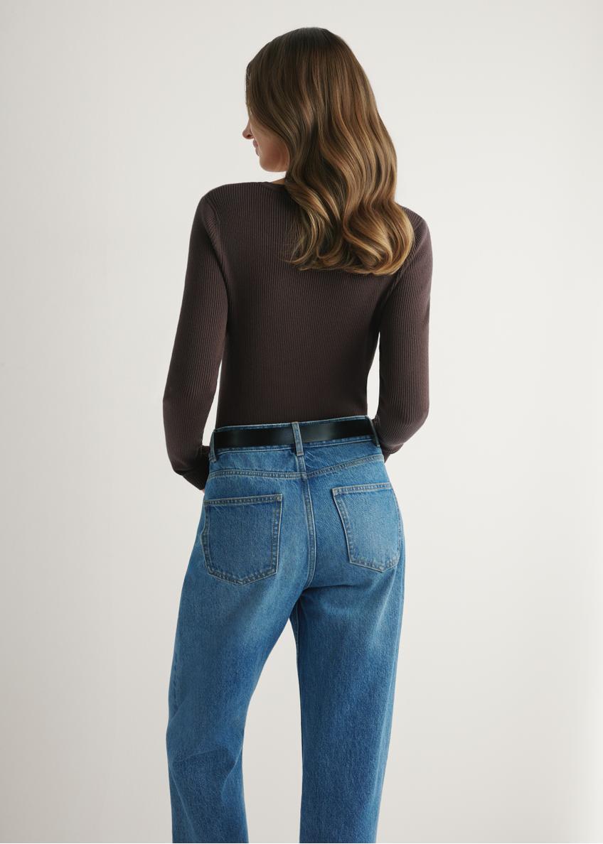 Hnedé dámske rebrované tričko longsleeve LSLDT-0028-1I(W26)