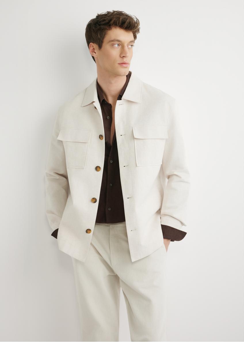 Pánske sako z ľanu svetlej béžovej farby KURMT-0420-1A(W26)