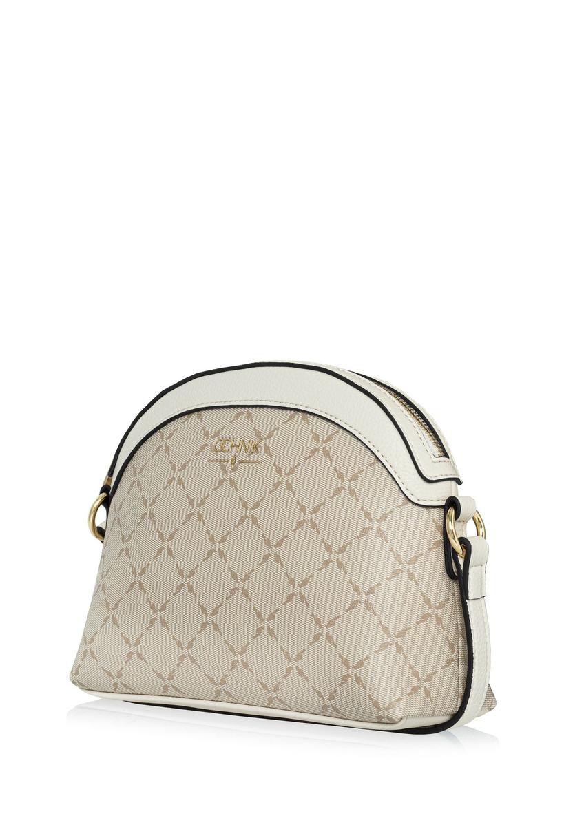 Béžová crossbody kabelka s polkruhovým tvarom a monogramom TOREC-1025-81(W25)