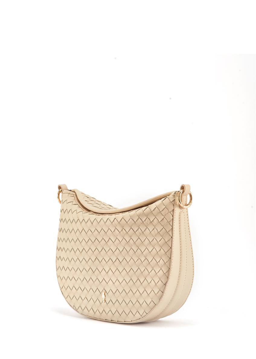 Krémová pletená kožená crossbody kabelka TORES-1109-12 (W25)