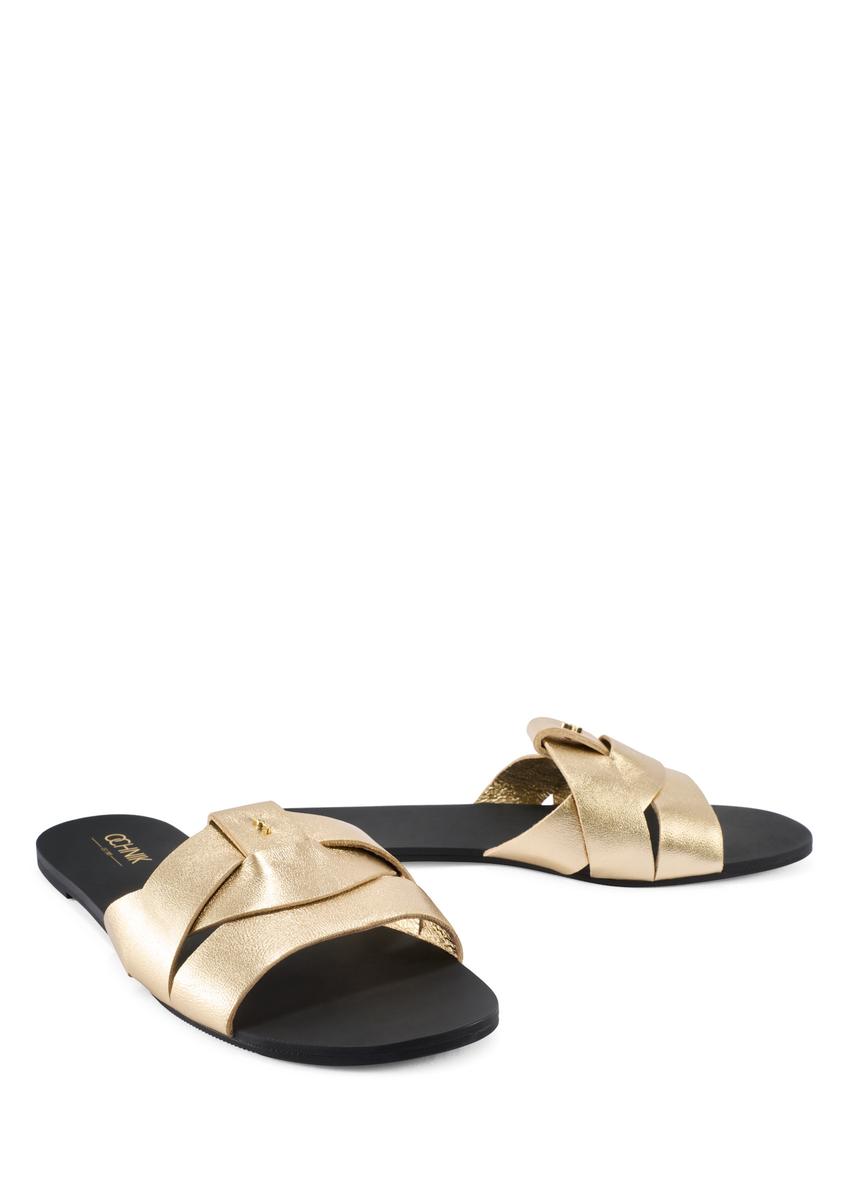 Dámske zlaté šľapky s pleteným detailom BUTYD-0903C-2X(W26)