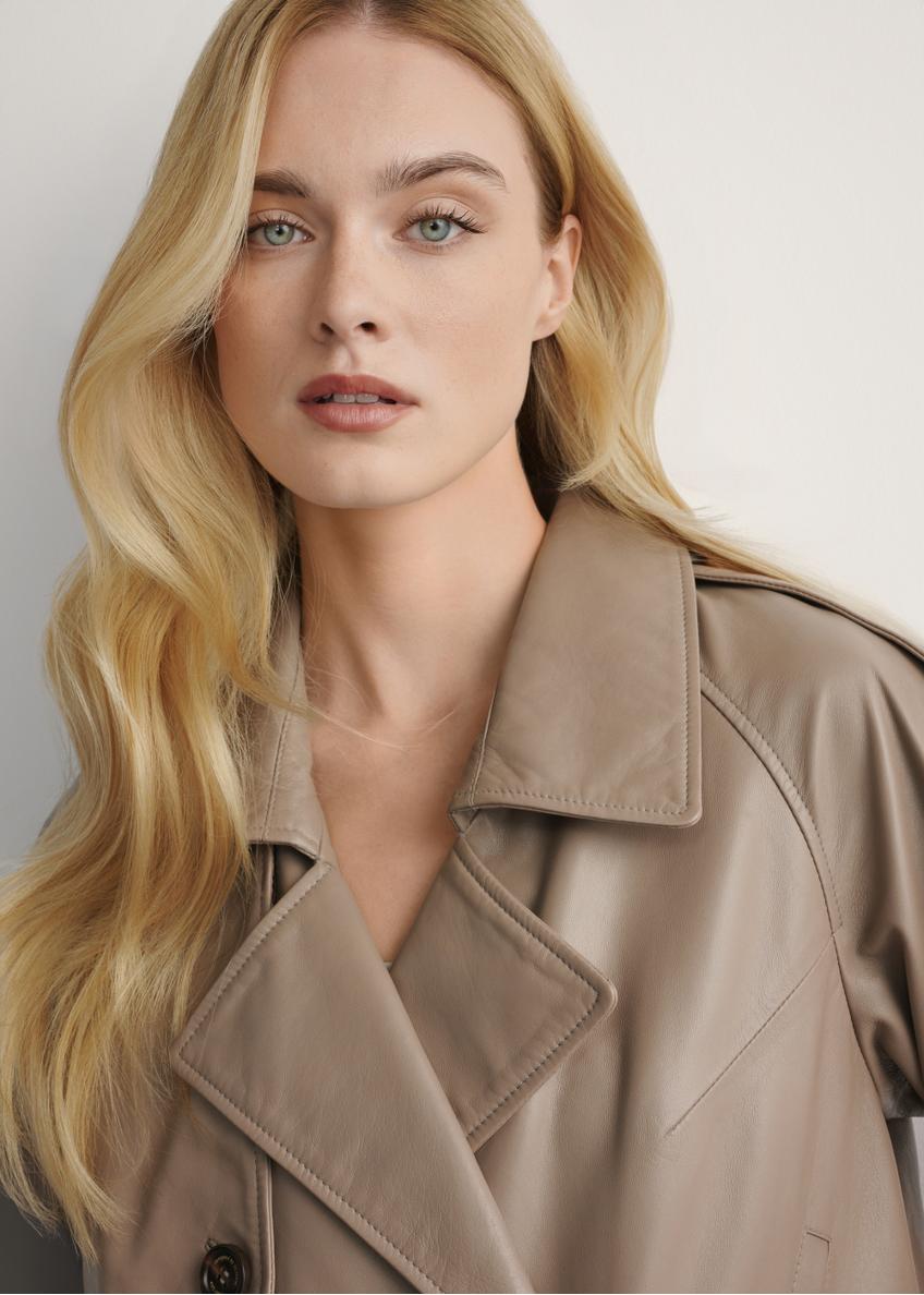 Beżowa skórzana krótka kurtka damska oversize KURDS-0511A-1K(W26)