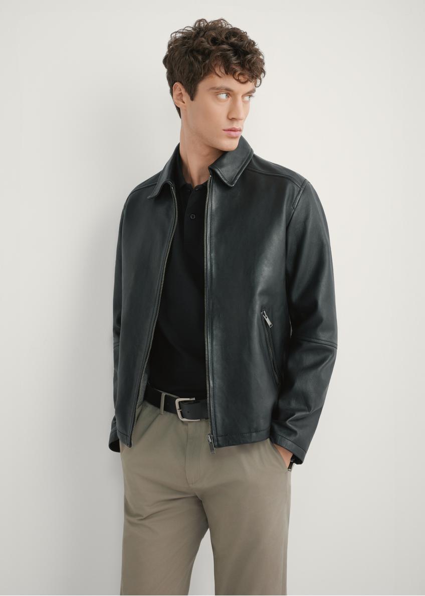 Pánska čierna kožená bunda KURMS-0363-99(W26)