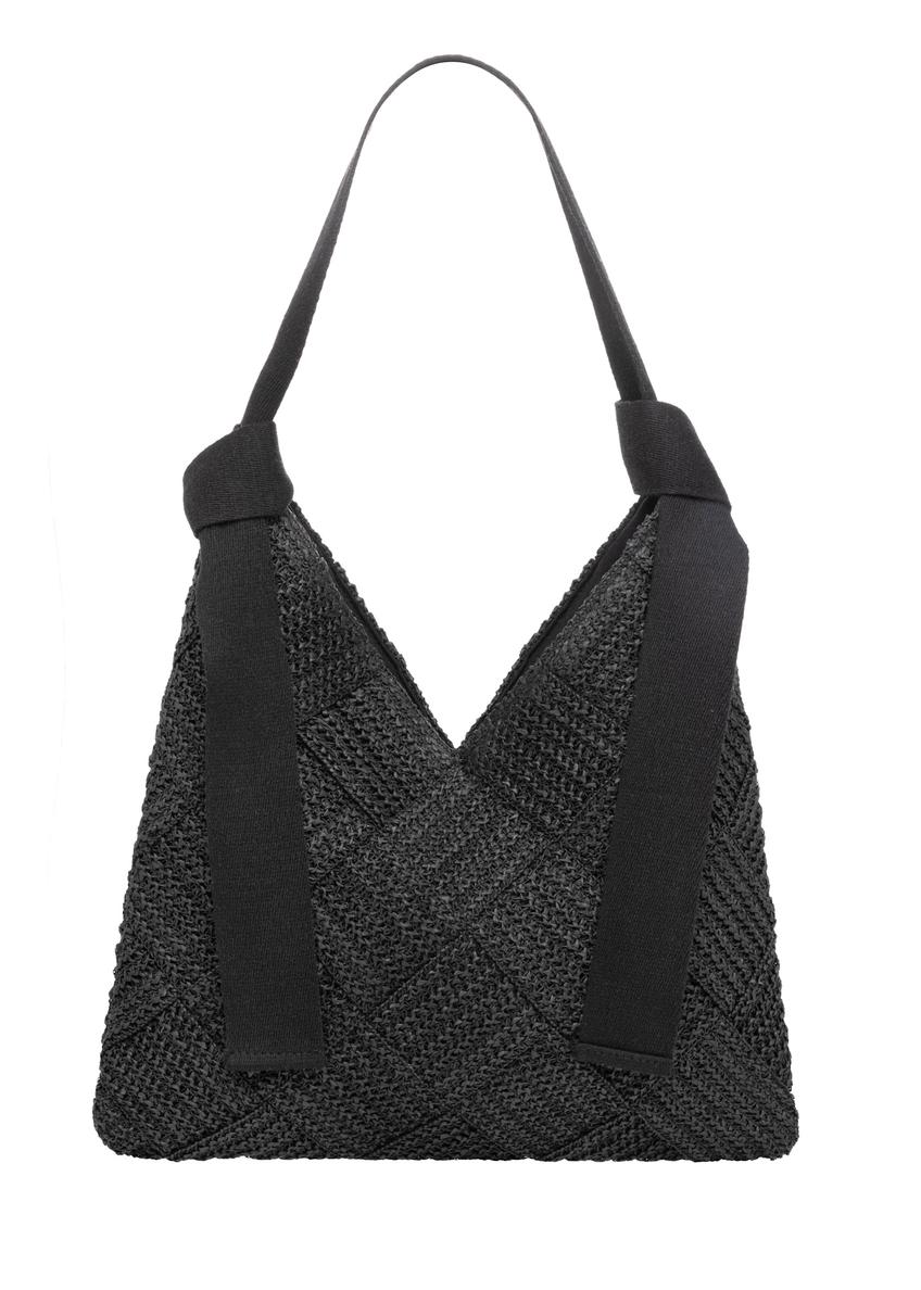 Čierna dámska kabelka z prírodného vlákna TOREC-1039-99(W26), pohľad spredu na bielom pozadí.