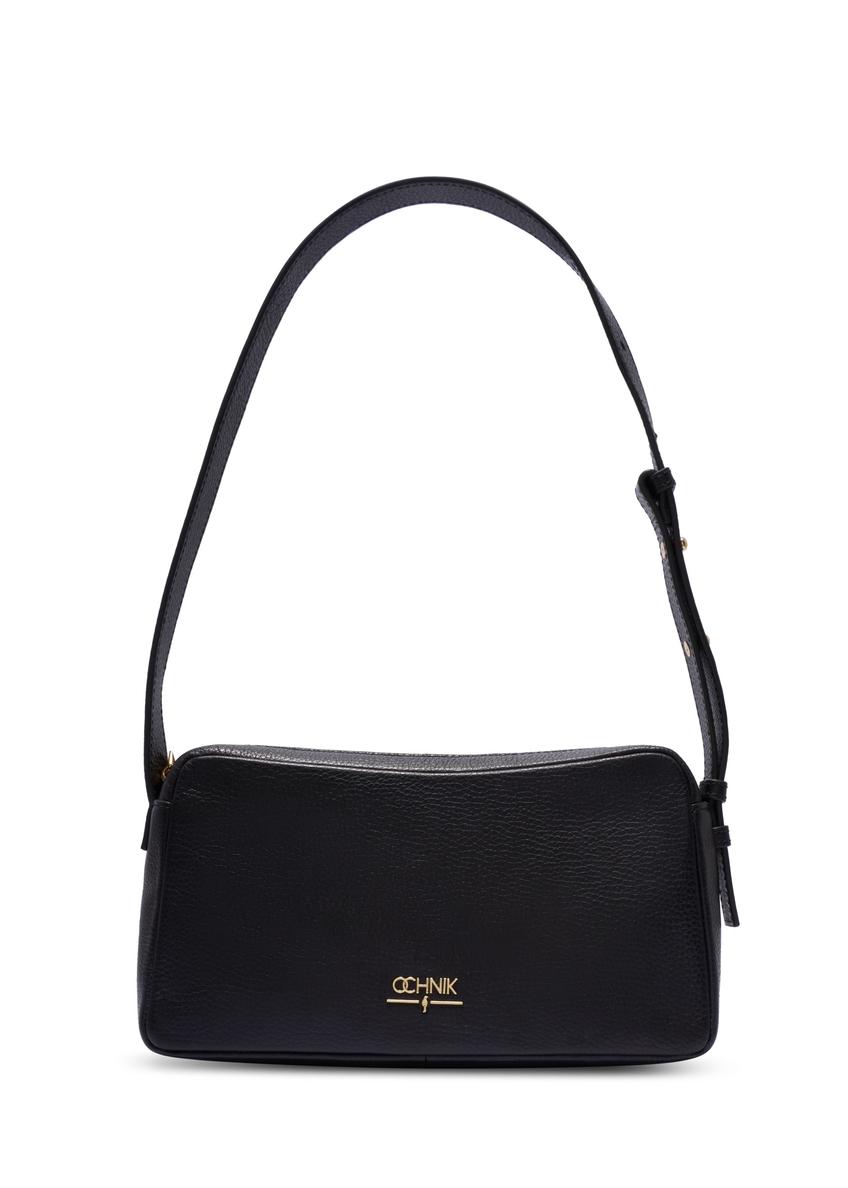 Čierna kožená dámska kabelka TORES-1277-9I(W26) - pohľad spredu na produkt, na bielom pozadí.