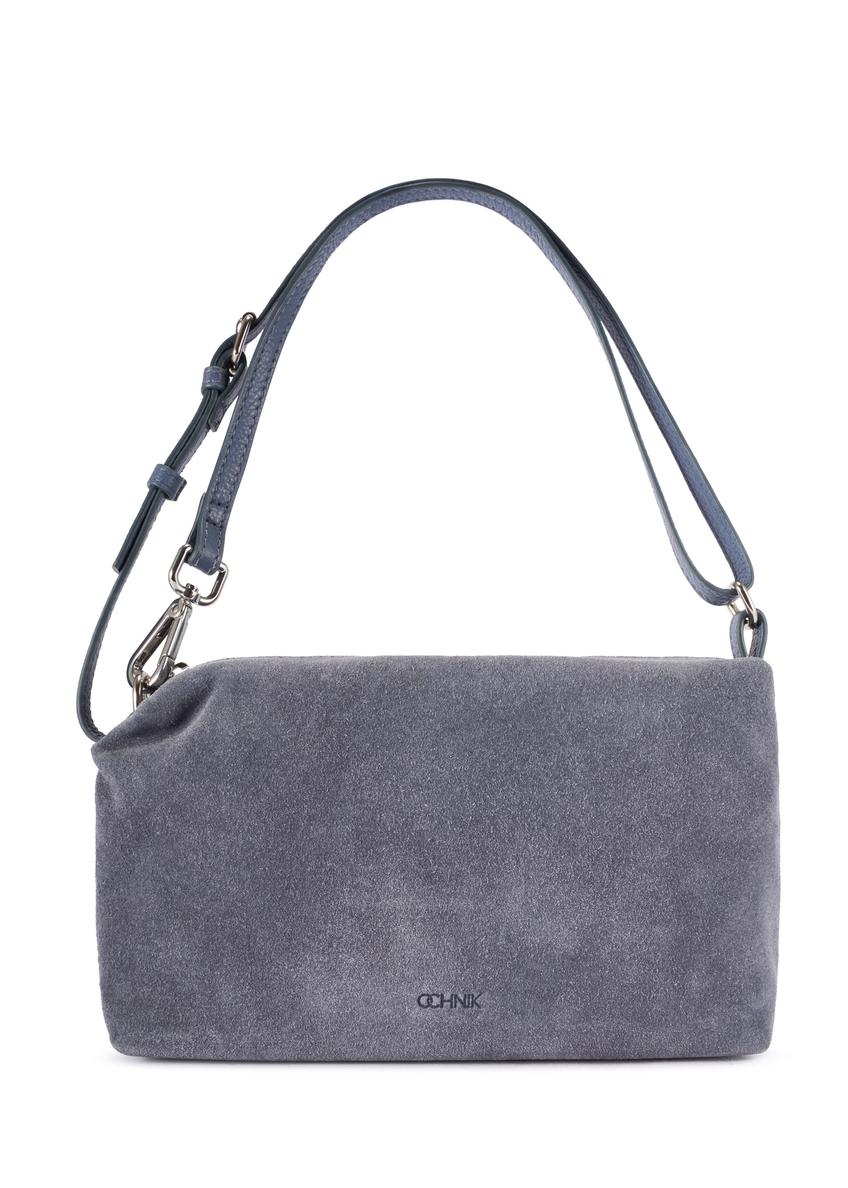 Dámska semišová kabelka v námorníckej modrej farbe TORES-1249-7C(W26) - pohľad spredu na produkt, na bielom pozadí.