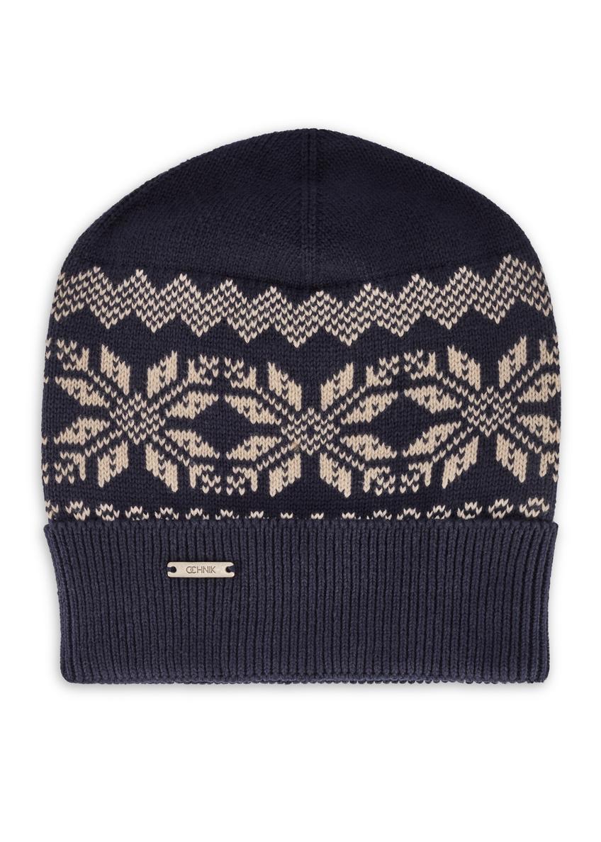 Pánska bavlnená čiapka v námorníckej modrej farbe CZAMT-0090-69(Z25), pohľad na produkt spredu na bielom pozadí.