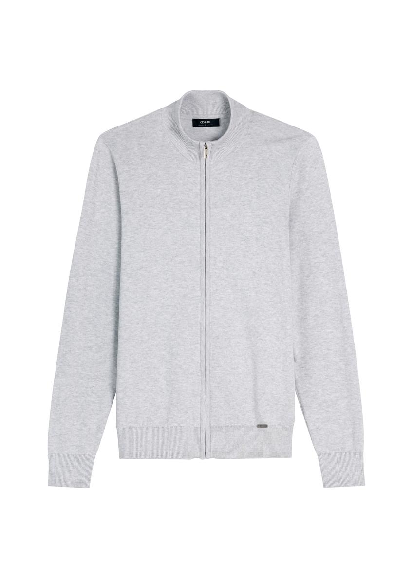 Svetlošedý pánsky sveter na zips SWEMT-0190-9A(W26)
