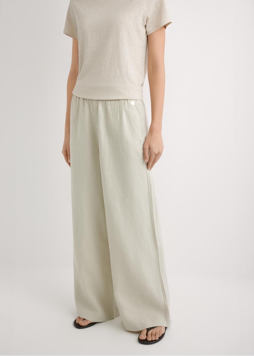 Dámske ľanové nohavice svetlej béžovej farby SPODT-0124-1A(W26)