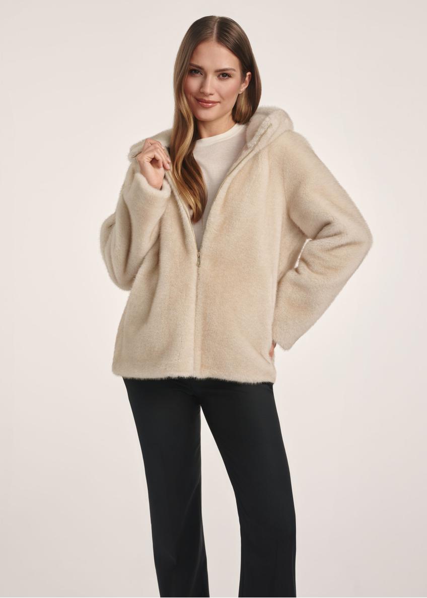 Dámska béžová kožušina na zips  FUTDP-0057-1B(Z26)