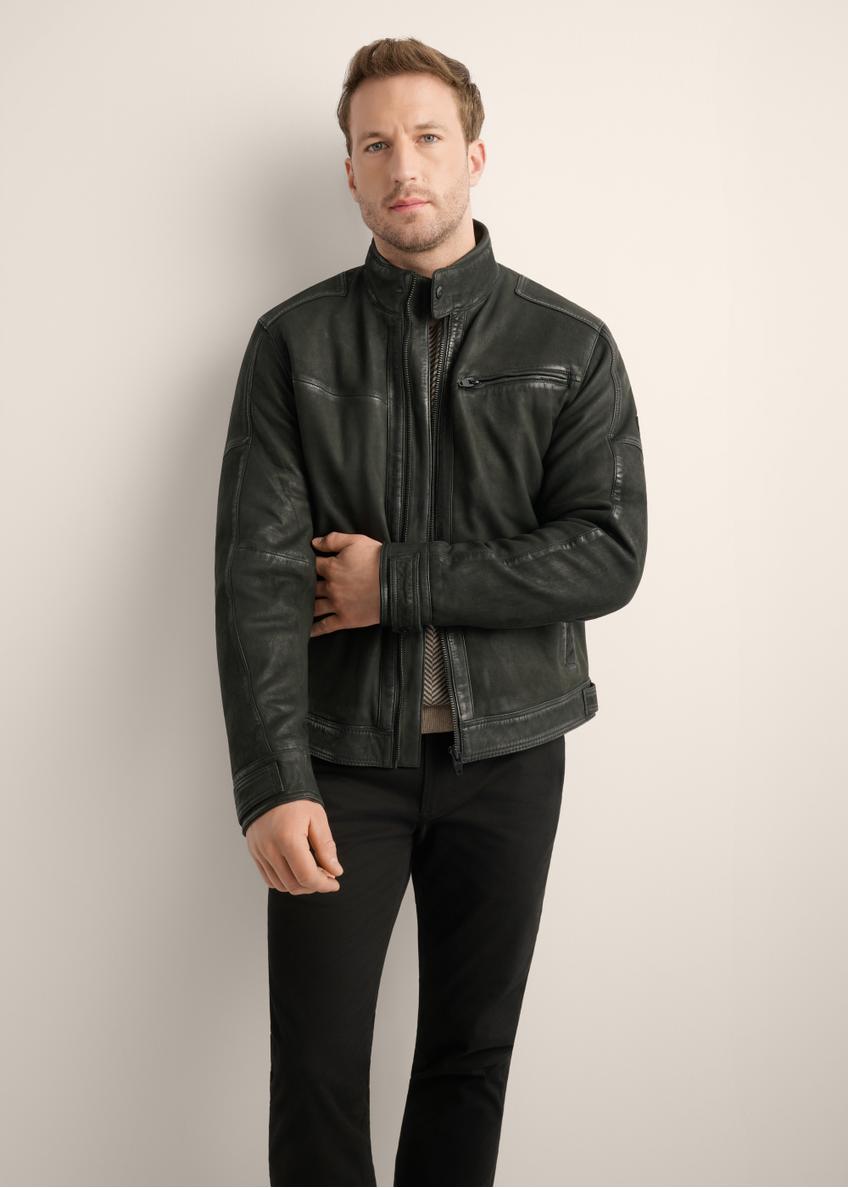 Čierna kožená pánska bunda KURMS-0420-99(Z26)