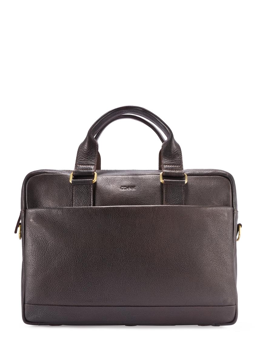 Pánska aktovka z hnedej kože TORMS-0503-1I(W26) - pohľad spredu na produkt, na bielom pozadí.