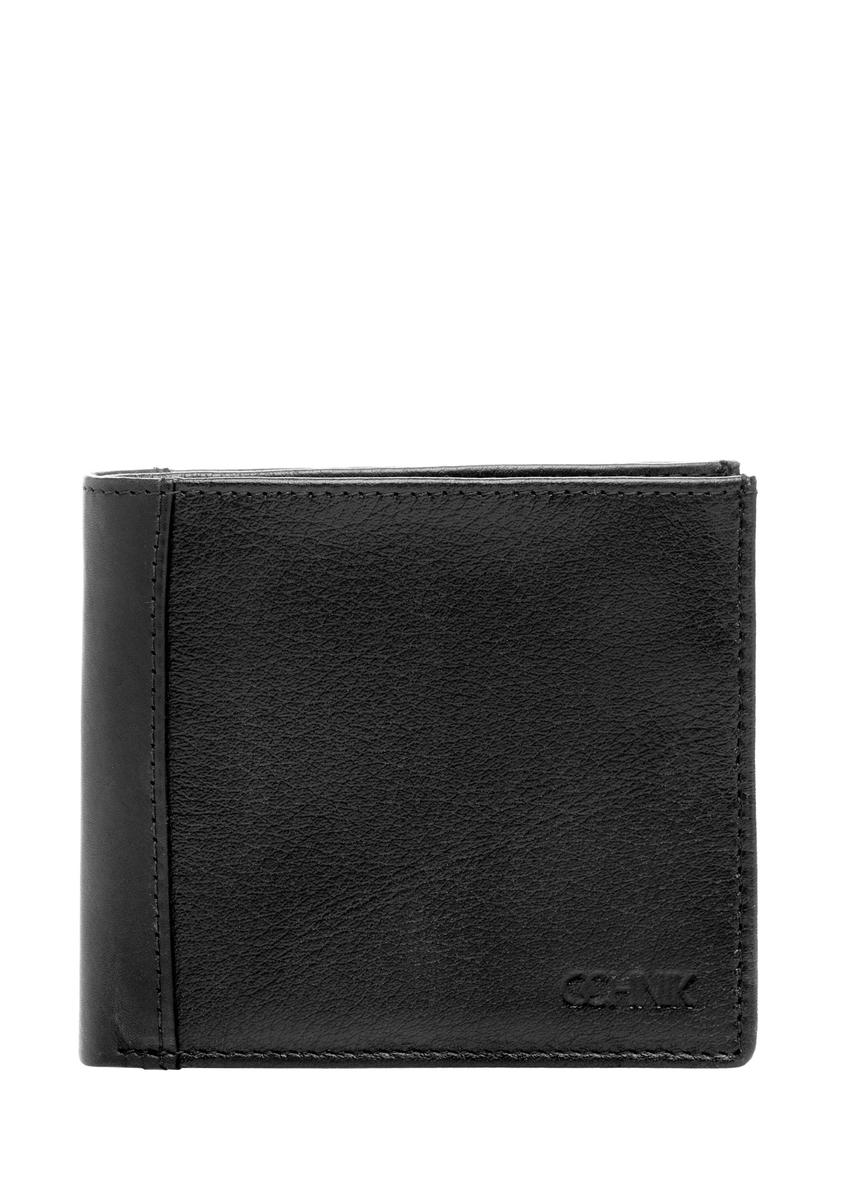 Čierna malá kožená pánska peňaženka PORMS-0681-99(W26), pohľad spredu na bielom pozadí.