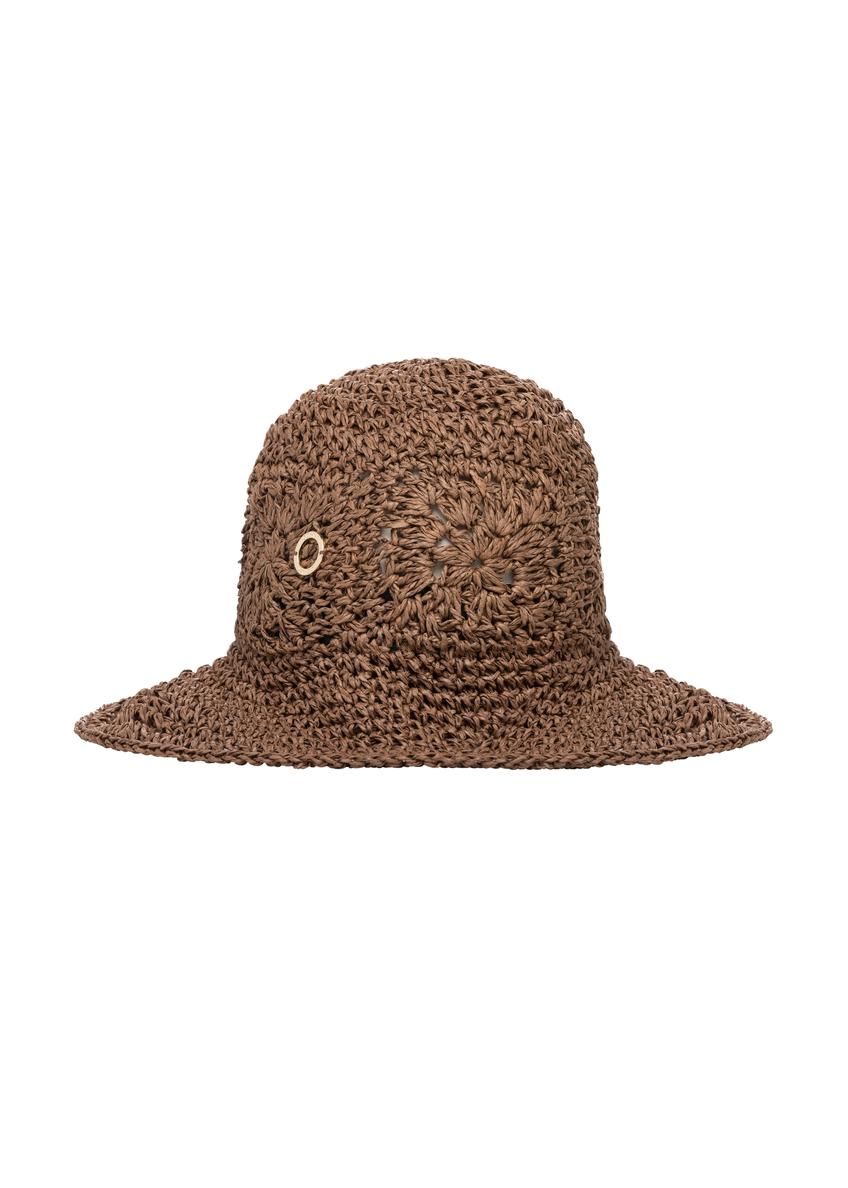 Dámsky slamený klobúk KAPDT-0047-1E(W26), pohľad spredu na bielom pozadí.