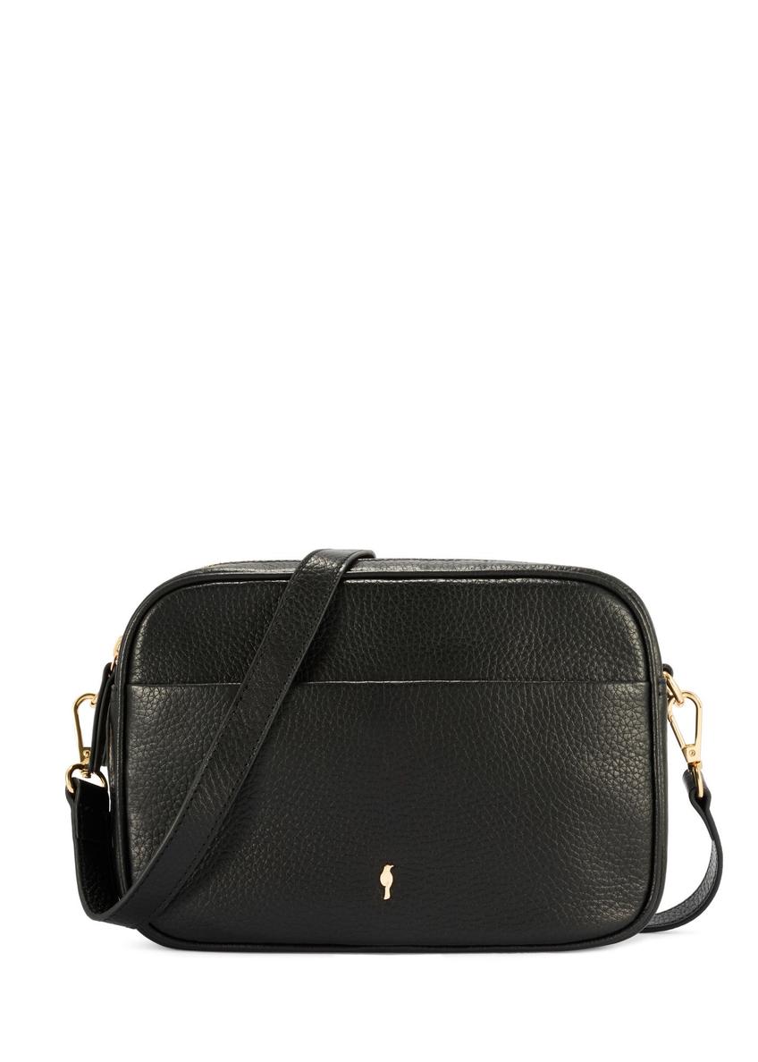 Čierna malá dámska kožená kabelka TORES-1284-9I(W26) - pohľad spredu na produkt, na bielom pozadí.