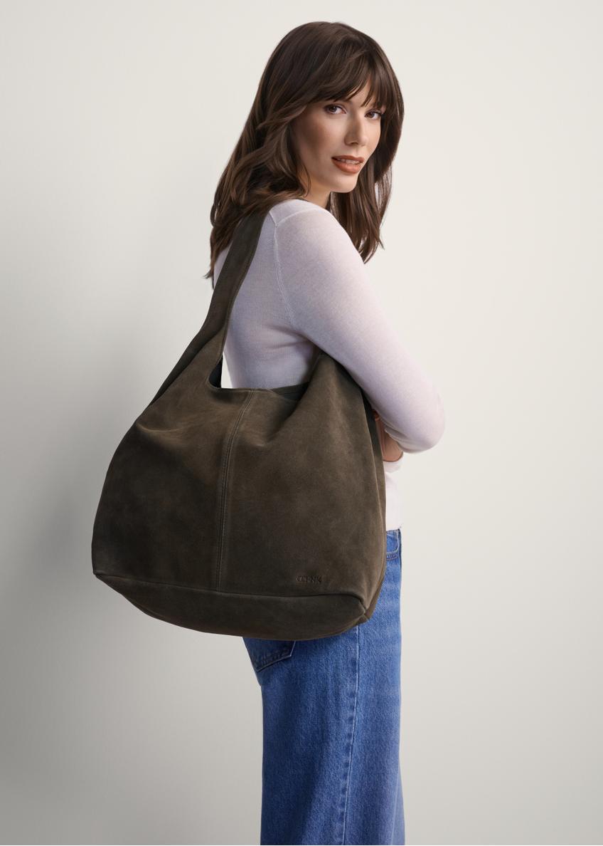 Dámska semišová shopper kabelka v khaki farbe  TORES-1177-57(Z25)