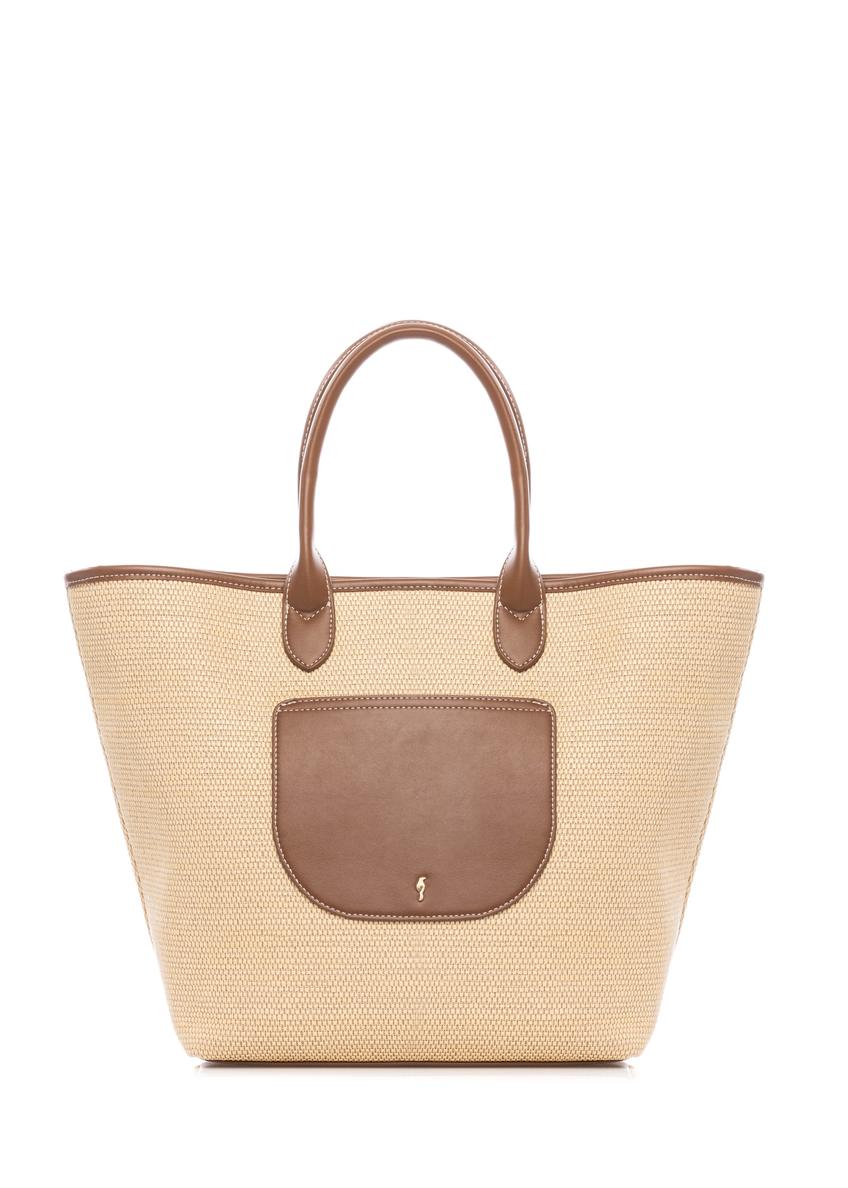 Veľká dámska slamená kabelka TOREC-1229-1E(W26), pohľad spredu na produkt, na bielom pozadí.