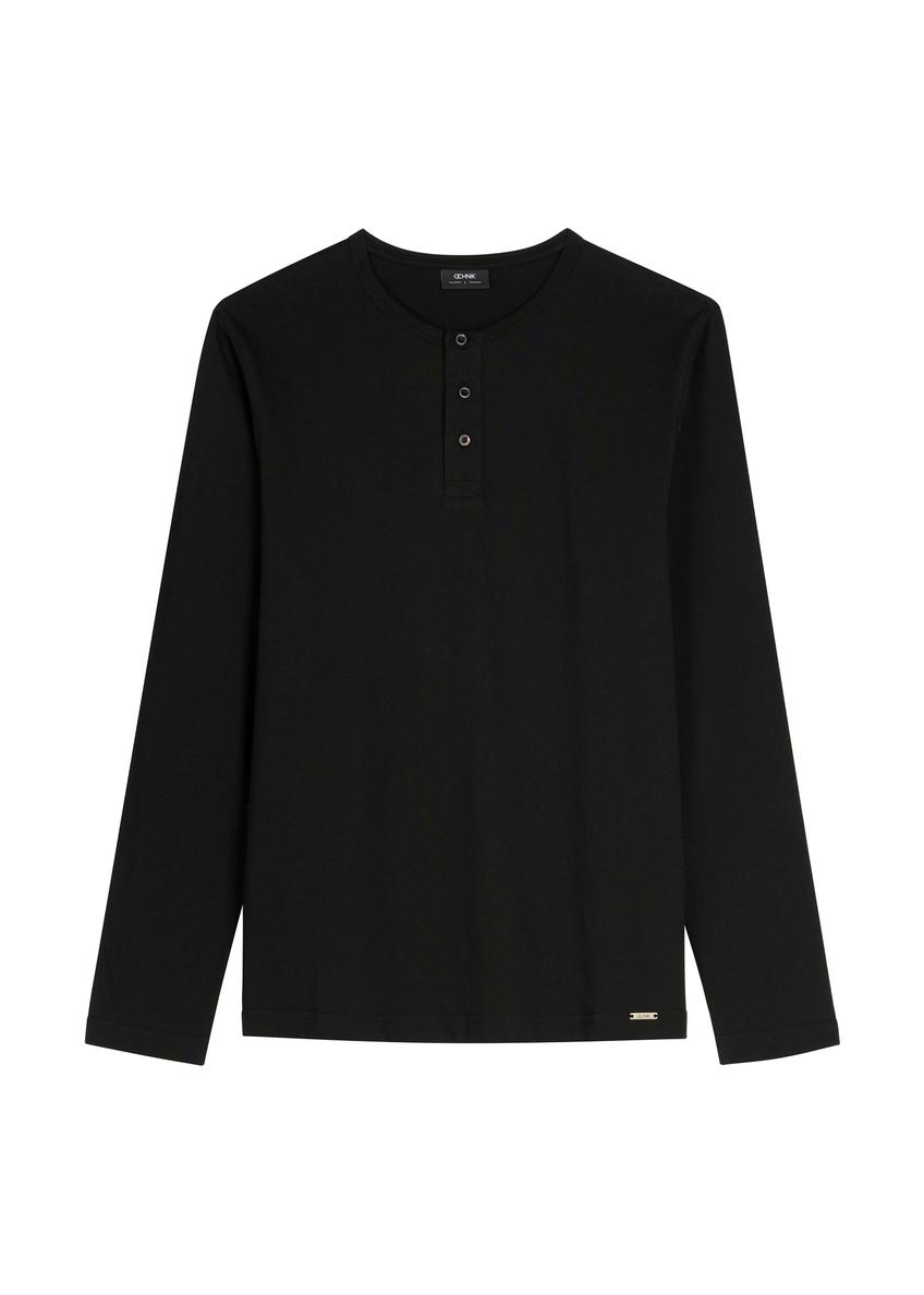 Pánske čierne bavlnené tričko s dlhým rukávom LSLMT-0010-99(W26)