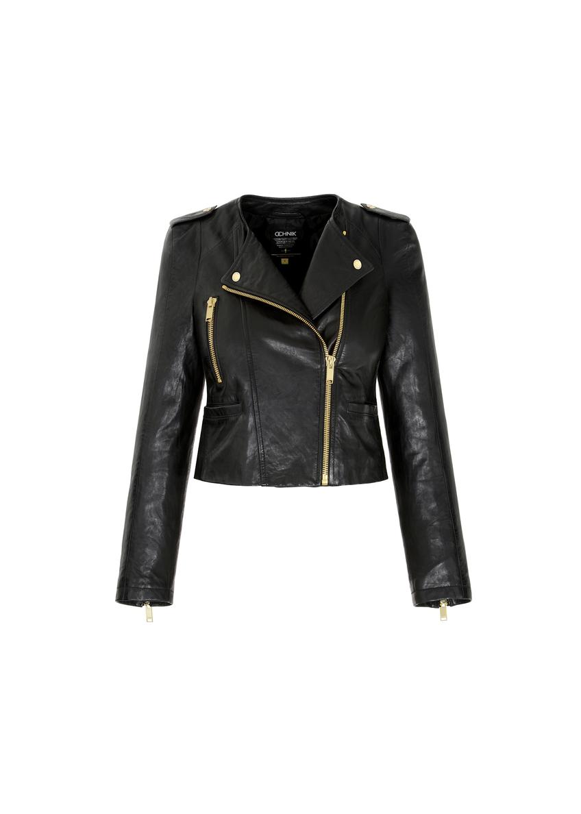 Čierna dámska kožená motorkárska bunda KURDS-0323A-1116(KS)