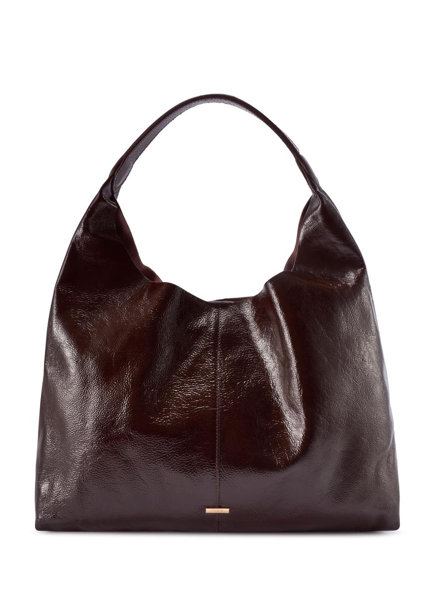 Veľká hnedá kožená dámska kabelka TORES-1179-1I(W26), pohľad spredu na bielom pozadí.