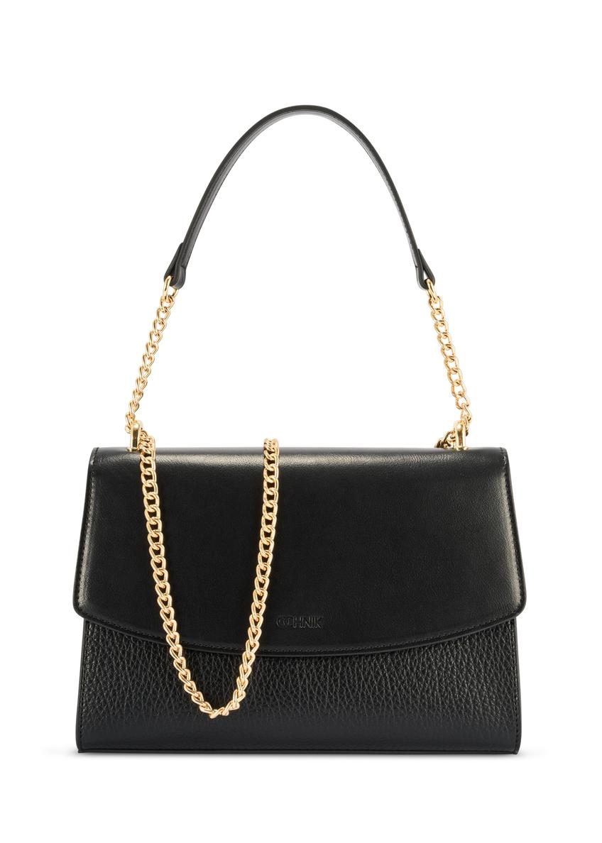 Čierna elegantná dámska taška cez rameno TOREC-1165-99(W26) - pohľad spredu na produkt, na bielom pozadí.