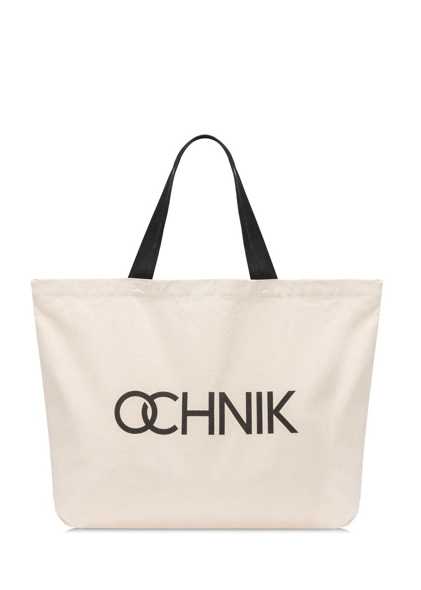 Bavlnená taška ecru TOREN-0136-1E(W26) - pohľad spredu na produkt, na bielom pozadí.