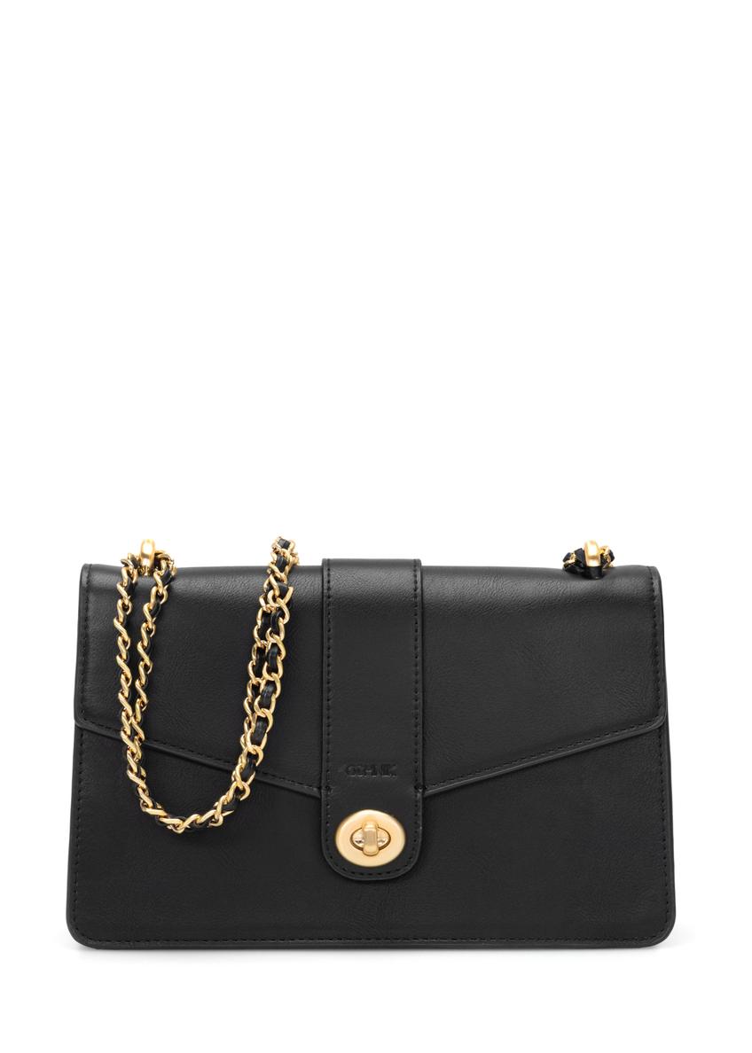 Čierna dámska taška cez rameno TOREC-1137-99(W26), pohľad spredu na bielom pozadí.