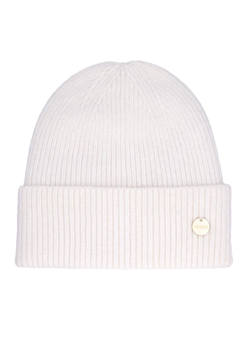 Biely dámsky klobúk CZADT-0206-0A(Z26) - pohľad na produkt spredu, na bielom pozadí.