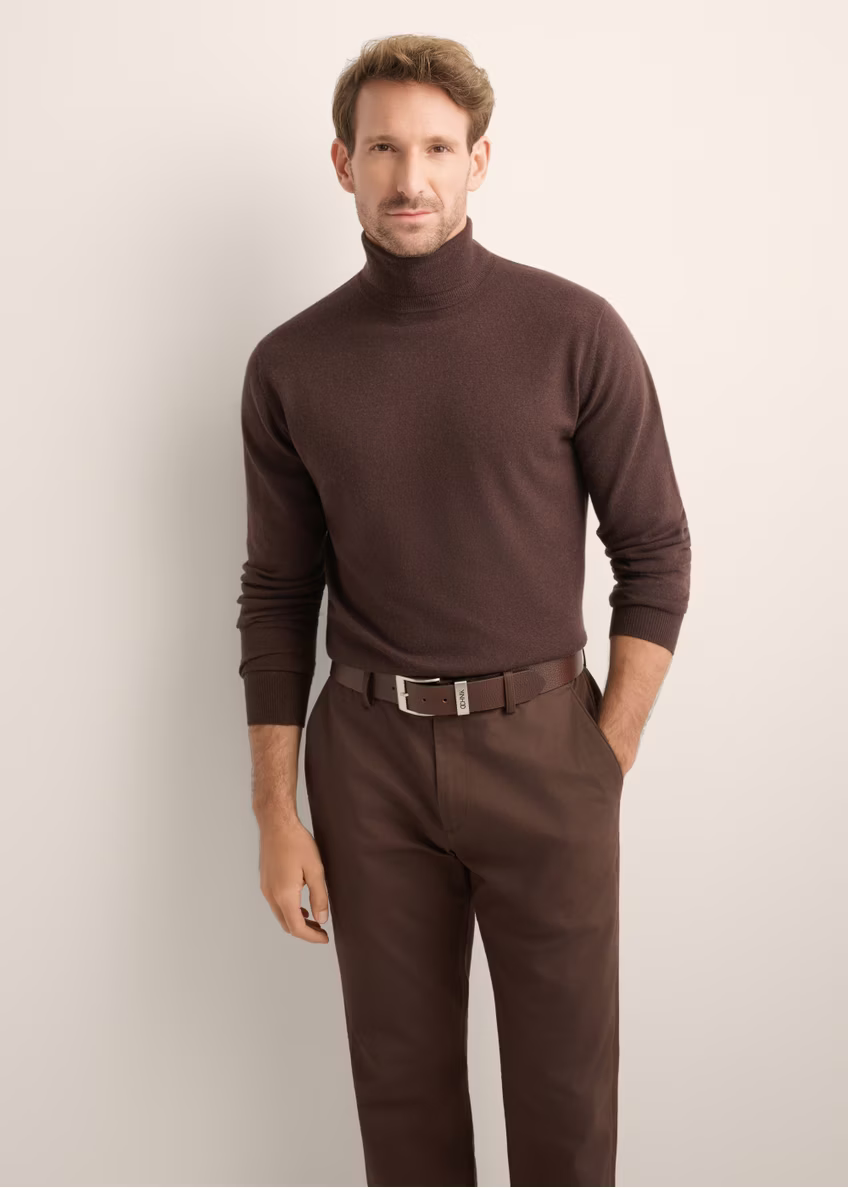 Pánsky vlnený rolák v tmavo hnedej farbe SWEMT-0198-1I(Z26)