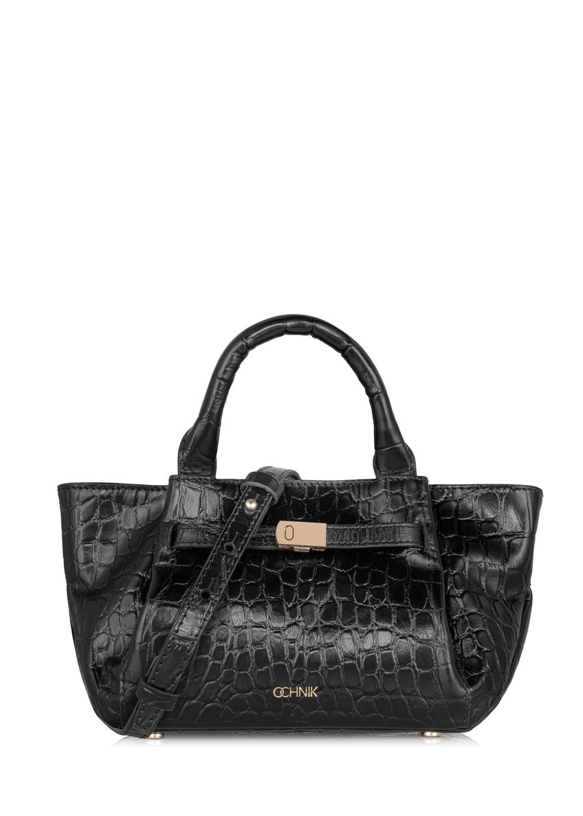 Dámska malá kožená kabelka čierna Croco TORES-0998-97(W24)-08