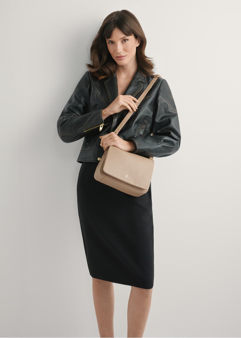 Beige Leder Damenhandtasche TORES-0911F-1B(W26)