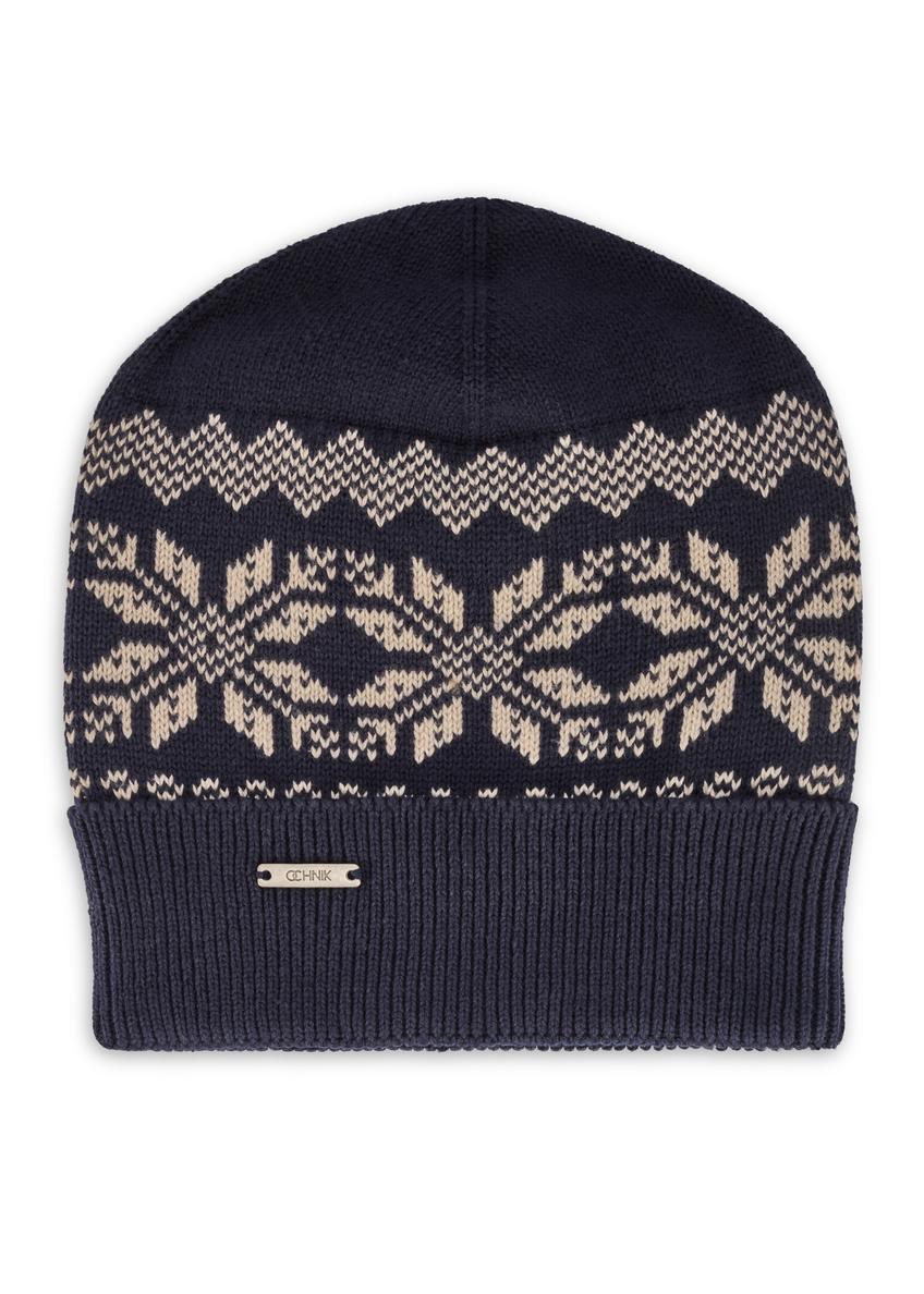 Pánska bavlnená čiapka v námorníckej modrej farbe CZAMT-0090-69(Z25), pohľad na produkt spredu na bielom pozadí.