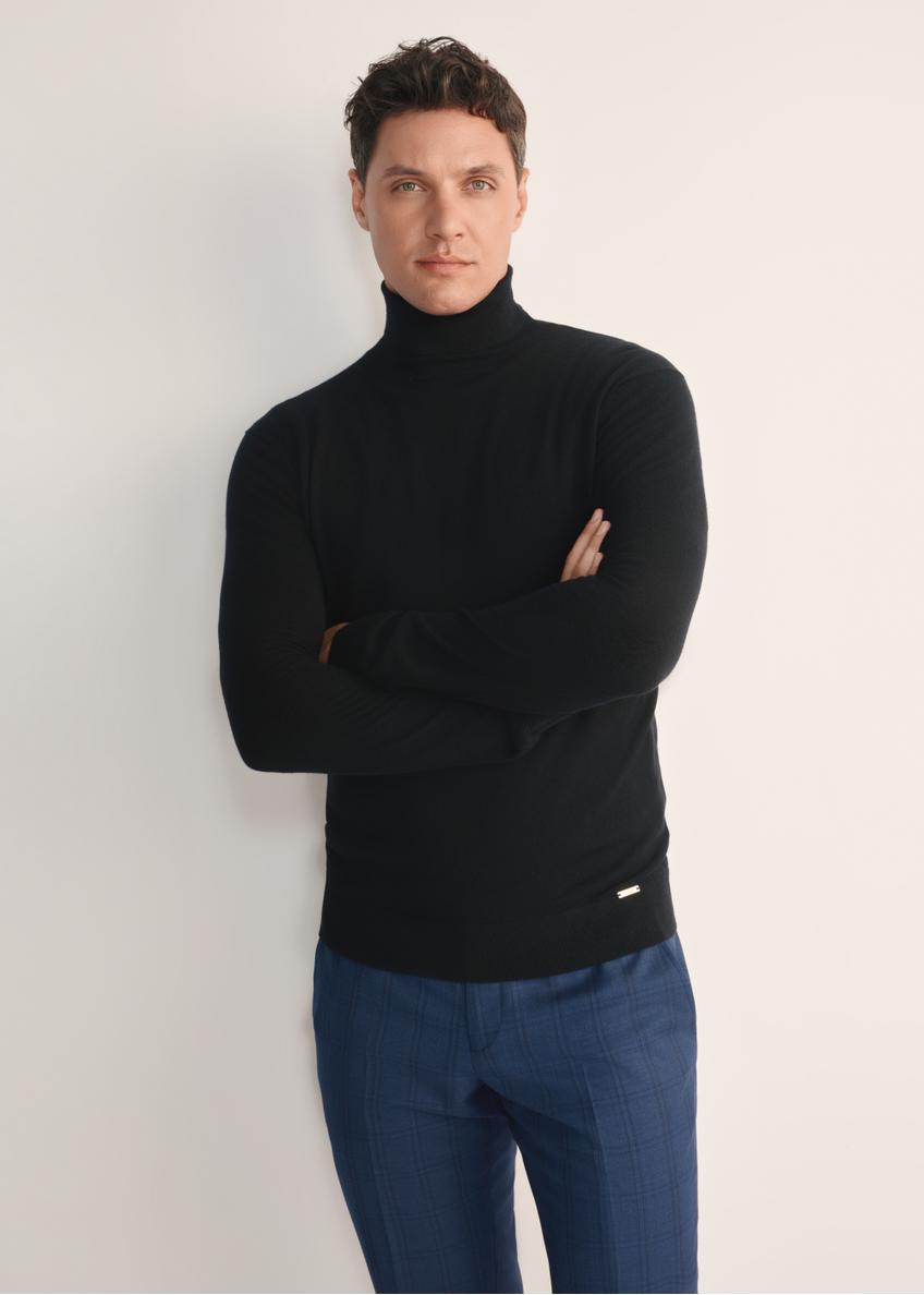 Čierny pánsky vlnený sveter s hodvábom SWEMT-0185-99(Z25)